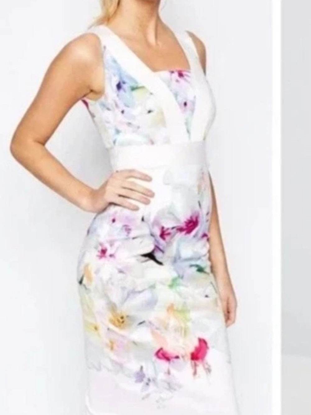 Ted Baker White Floral Midi Dress